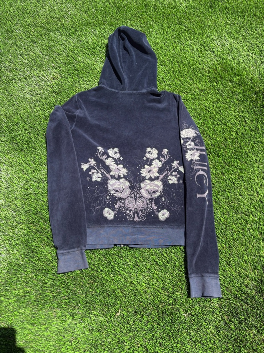 Juicy Couture Navy Blue Floral Velvet Hoodie